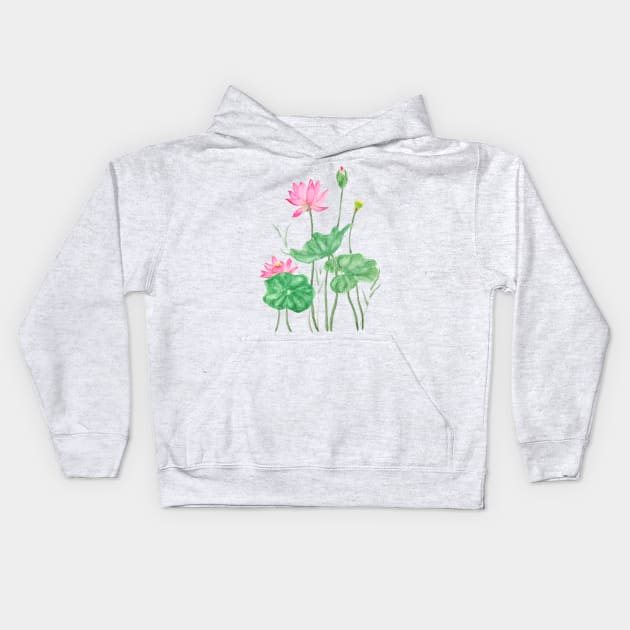 pink lotus flowers watercolor Kids Hoodie by colorandcolor